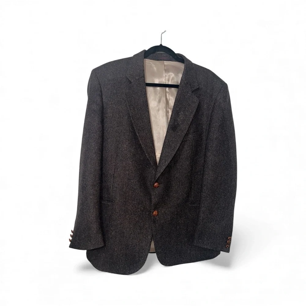 Men’s Vintage English Manor Herringbone Dark Brown Blazer|Rare Find|100% Wool